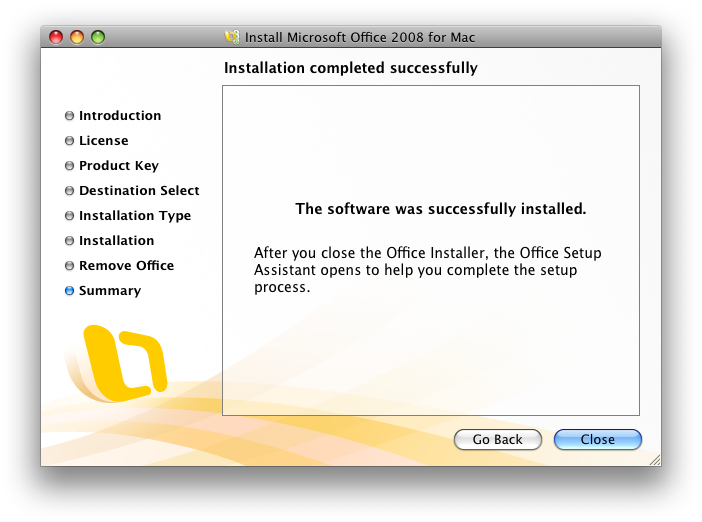 what is microsoft office setup assistant version 2008 for mac
